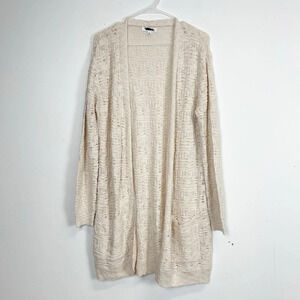 NEW BB Dakota Cardigan Sweater Womens Large Beige Long Open Front Pockets NWOT